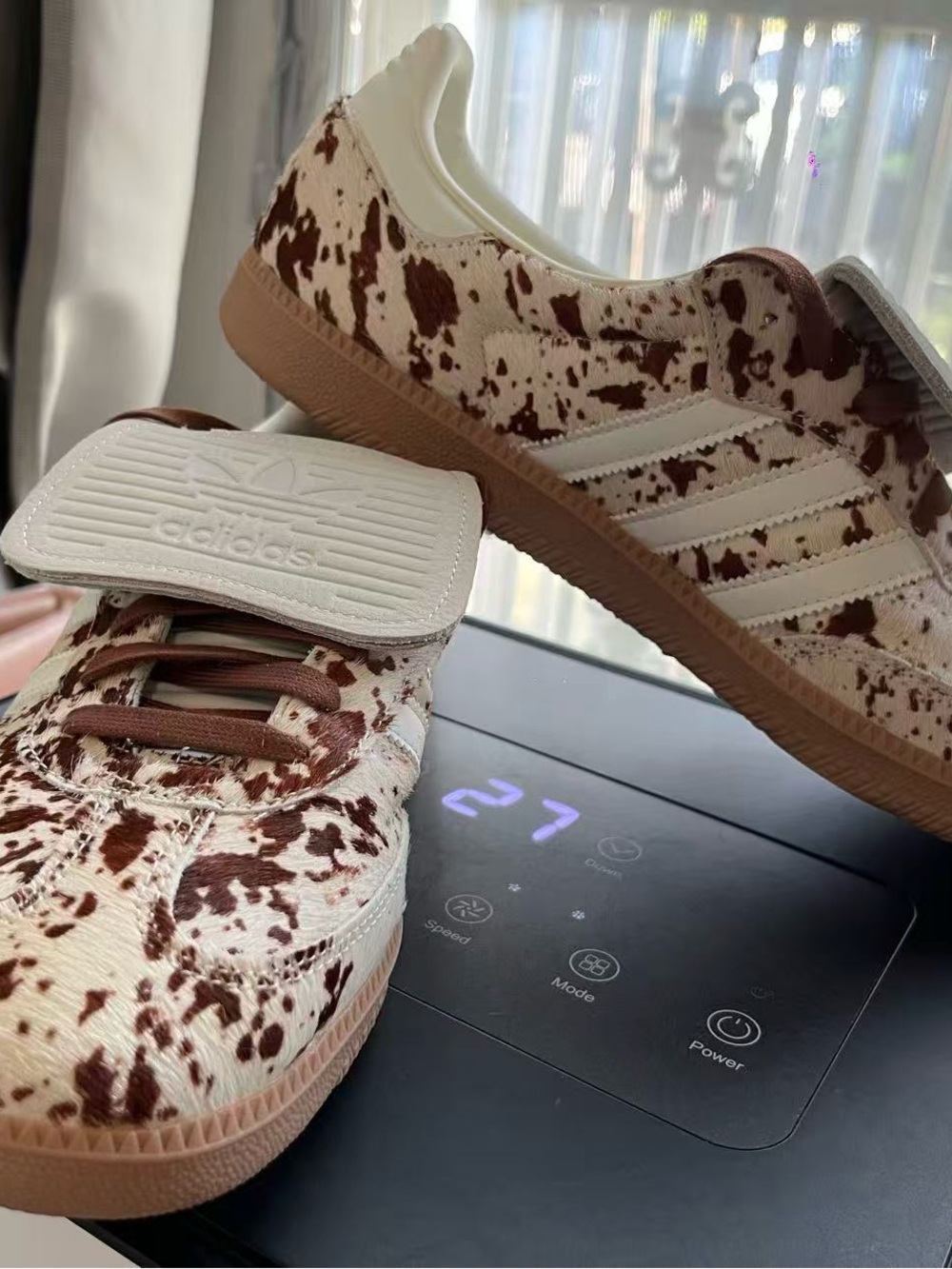 adidas Cow-Print Samba Sneakers in Cream & Brown